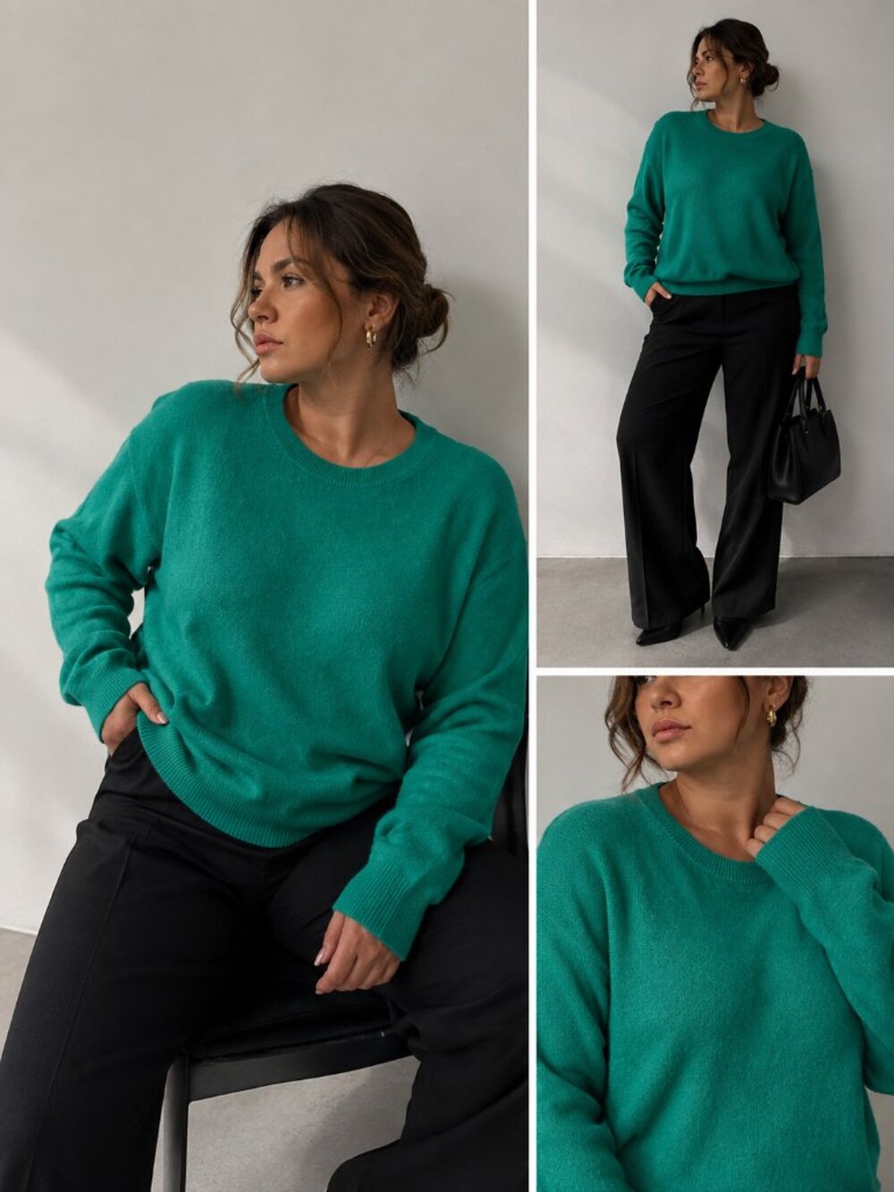Lands’ End 100% Cashmere Crewneck Sweater Green Plus Size 2X 20W-22W